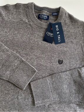 CHAPS Sweater Mens Big Tall XLT CREWNECK Cotton Heathered Grey Tall Pullover NWT